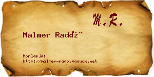 Malmer Radó névjegykártya